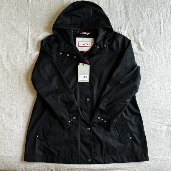 Hunter Jackets & Blazers - [WOMENS XL] Hunter Adela Waterproof Long Rain Jacket Lightweight Black Solid XL